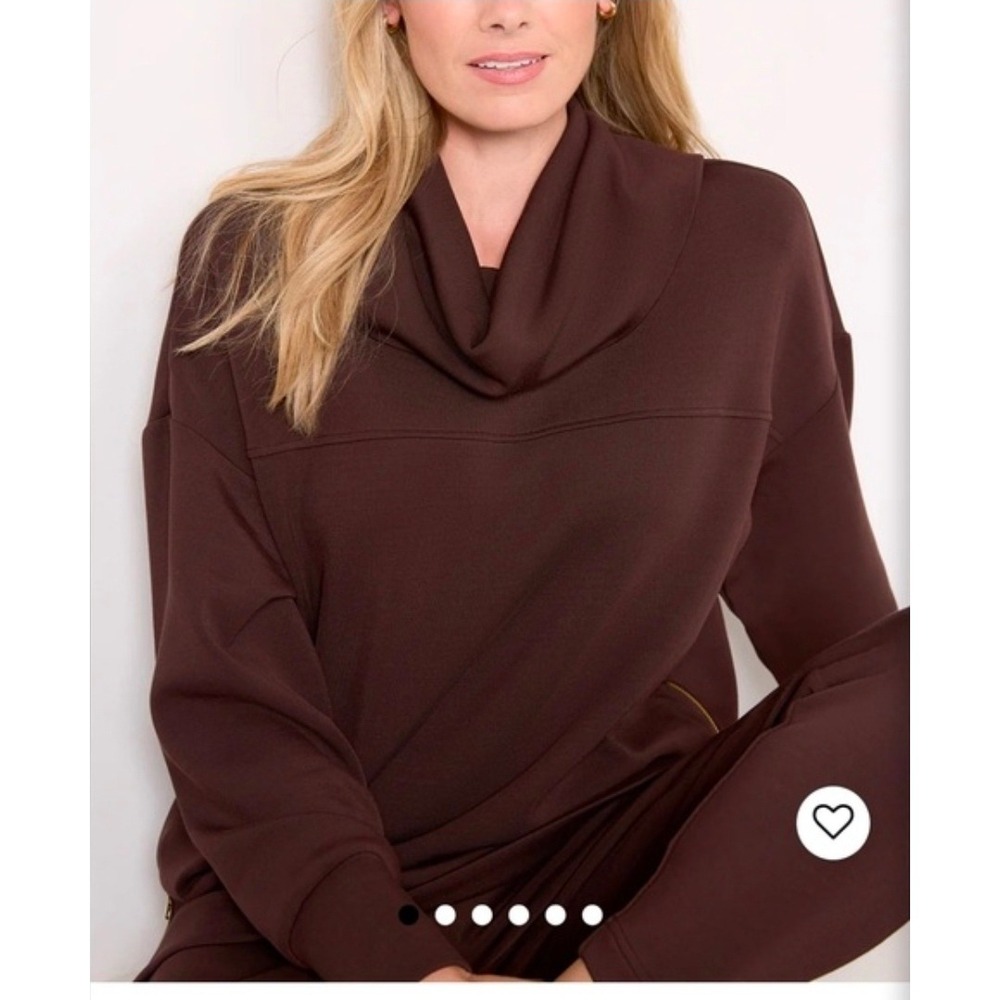 Varley Priya Longline DoubleSoft‎ Split Neck Pullover Brown Small Sweatshirt